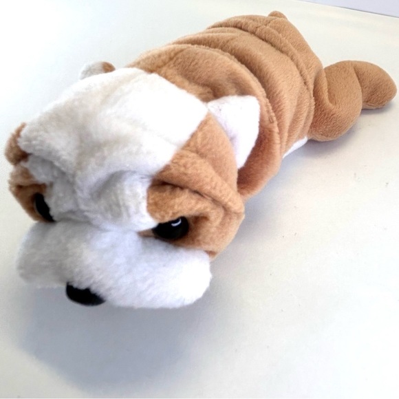 Wrinkles Bulldog 1996 Ty Beanie Babies Plush Stuffed Animal 8" Long Brown White - Picture 9 of 10